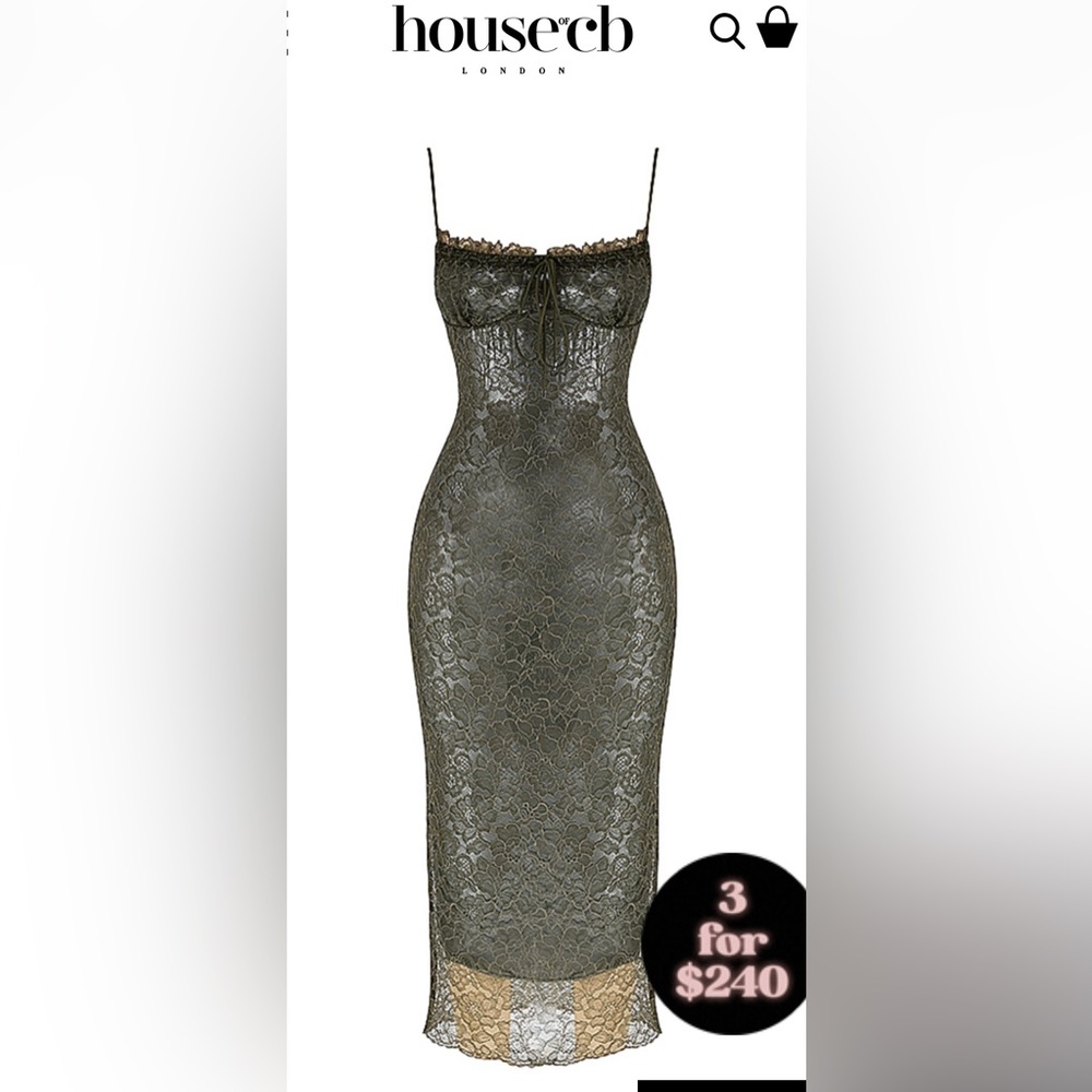 House of CB Isla olive lace midi dress XS worn once(for 3 hours), out of stock